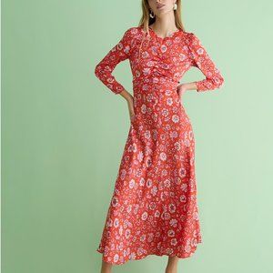 J. Crew Featherweight Satin Maxi Dress - Red Poppy Fields Size 18